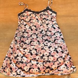 Floral Intimate Slip Pajama Dress Pink Black Marylin Monroe Pin Up